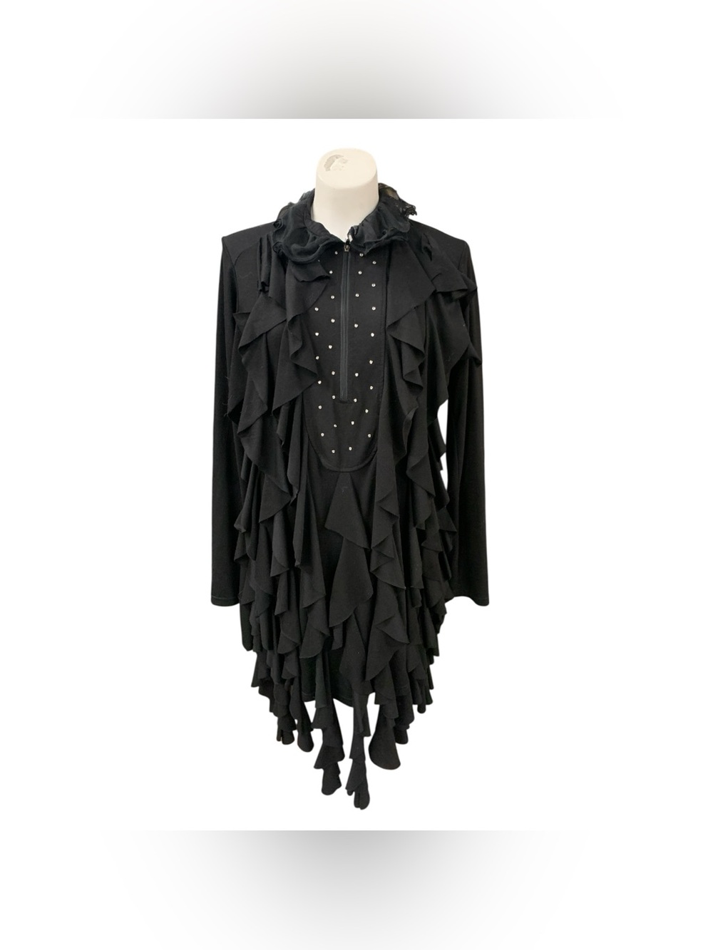 H&M Black Ruffle Cascade Tunic with Stud Accents Size M